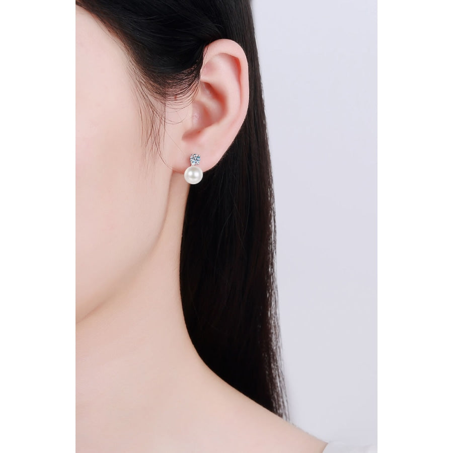 Moissanite Pearl Stud Earrings Pearl / One Size