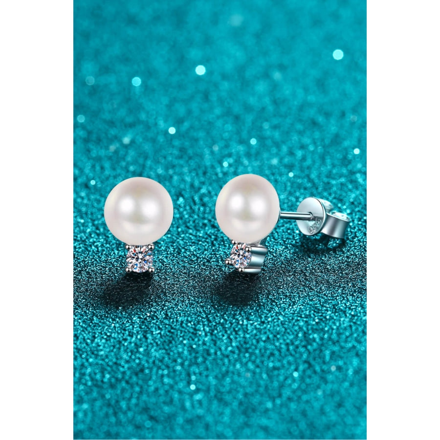 Moissanite Pearl Stud Earrings Pearl / One Size