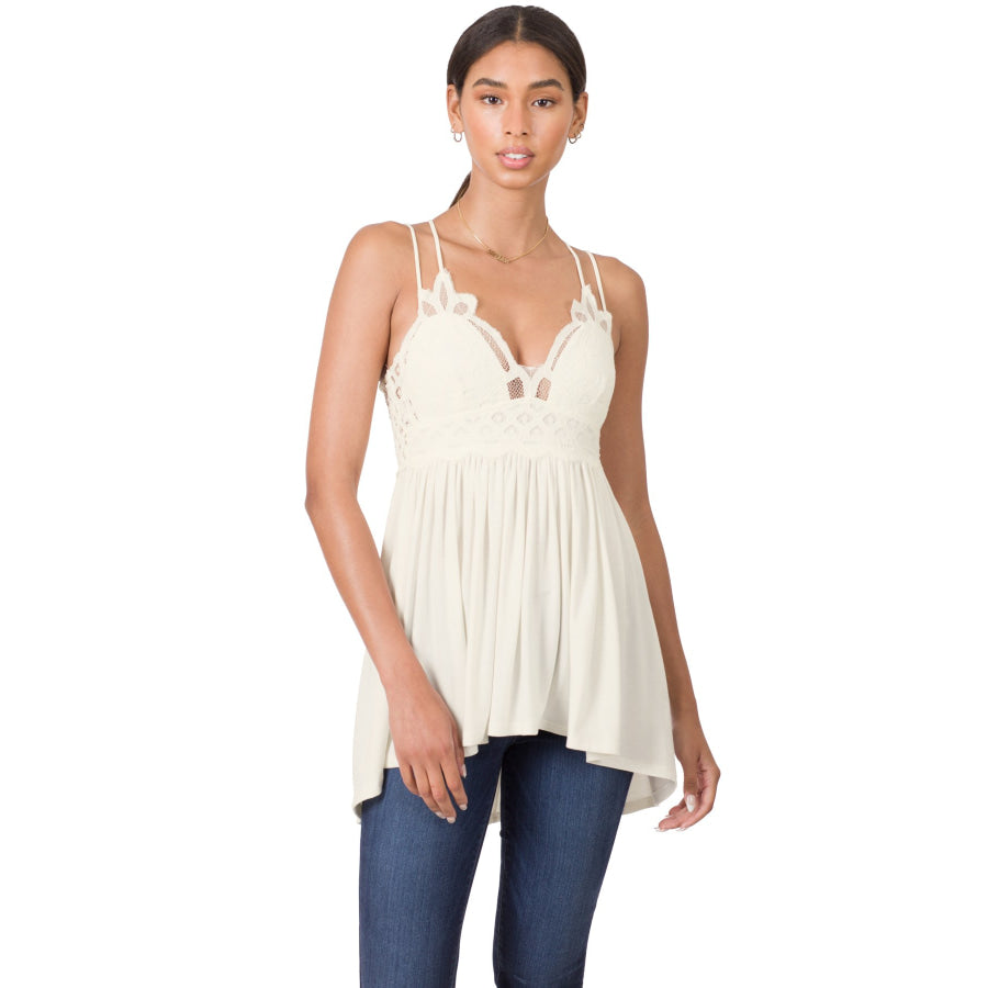 NEW! Crochet Lace Camisole with Removable Bra Pads Ivory / S Bra