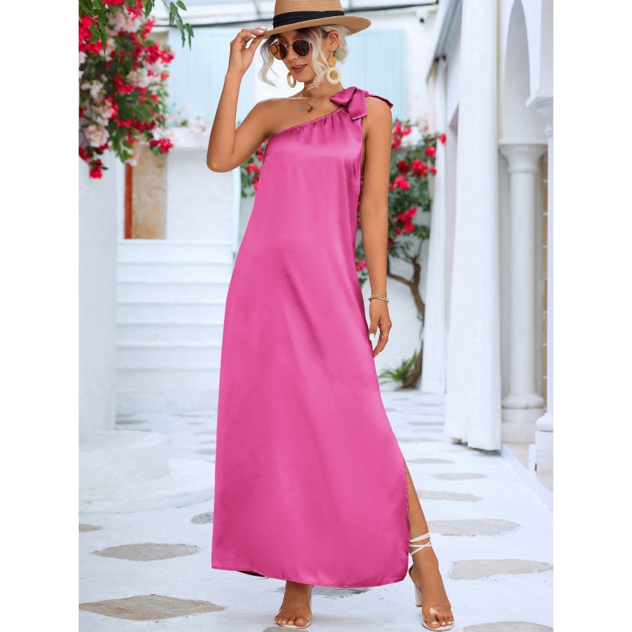 One-Shoulder Slit Maxi Dress Pink / S