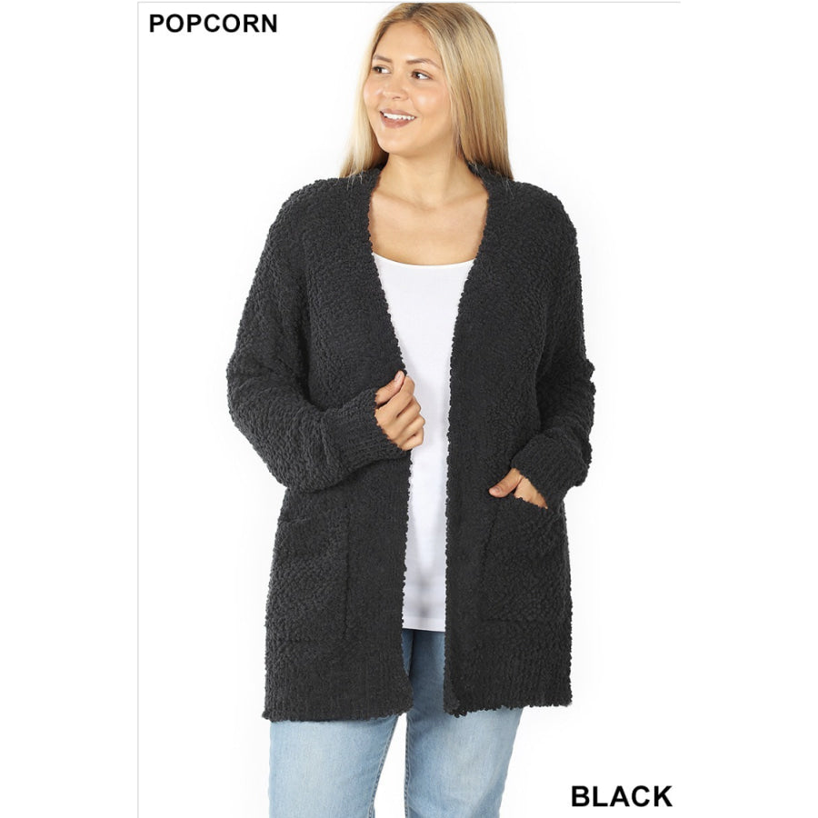 NEW! Popcorn Cardigan with Pockets Black / 1XL Coverup