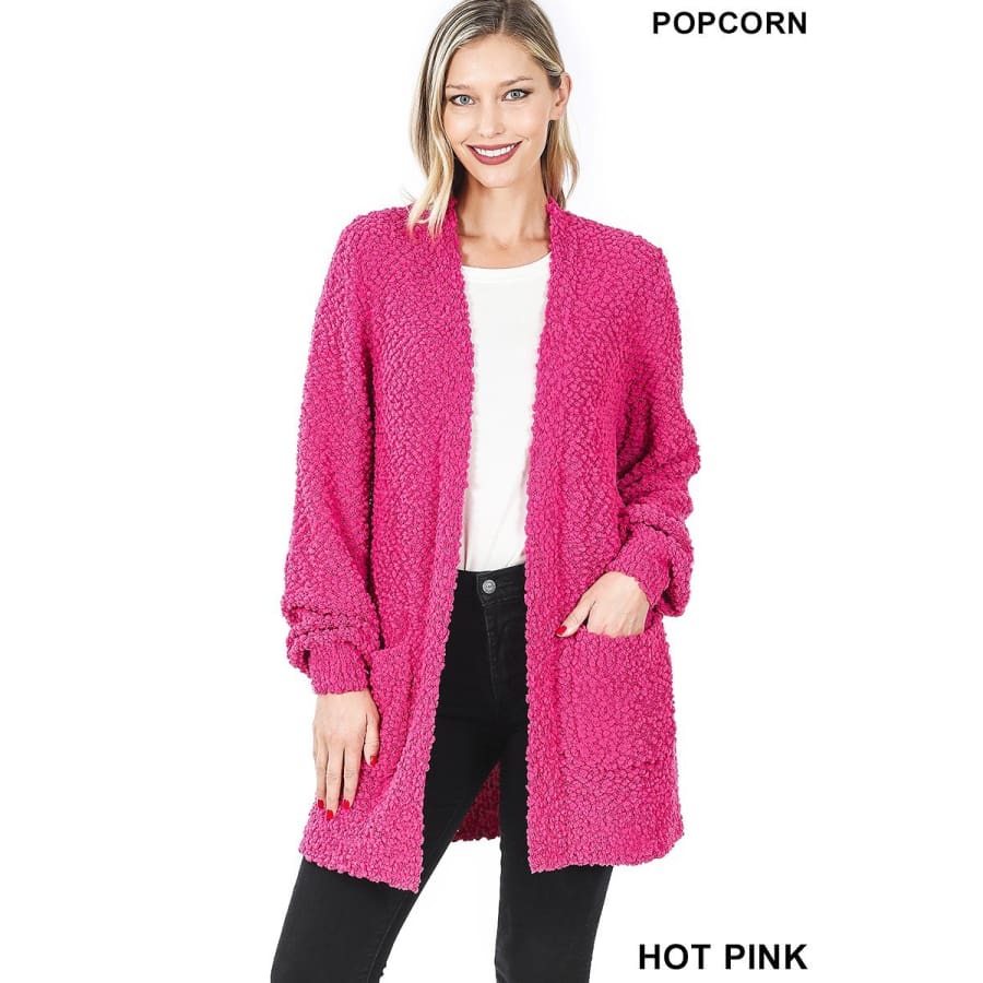 NEW! Popcorn Cardigan with Pockets Hot Pink / S Coverup