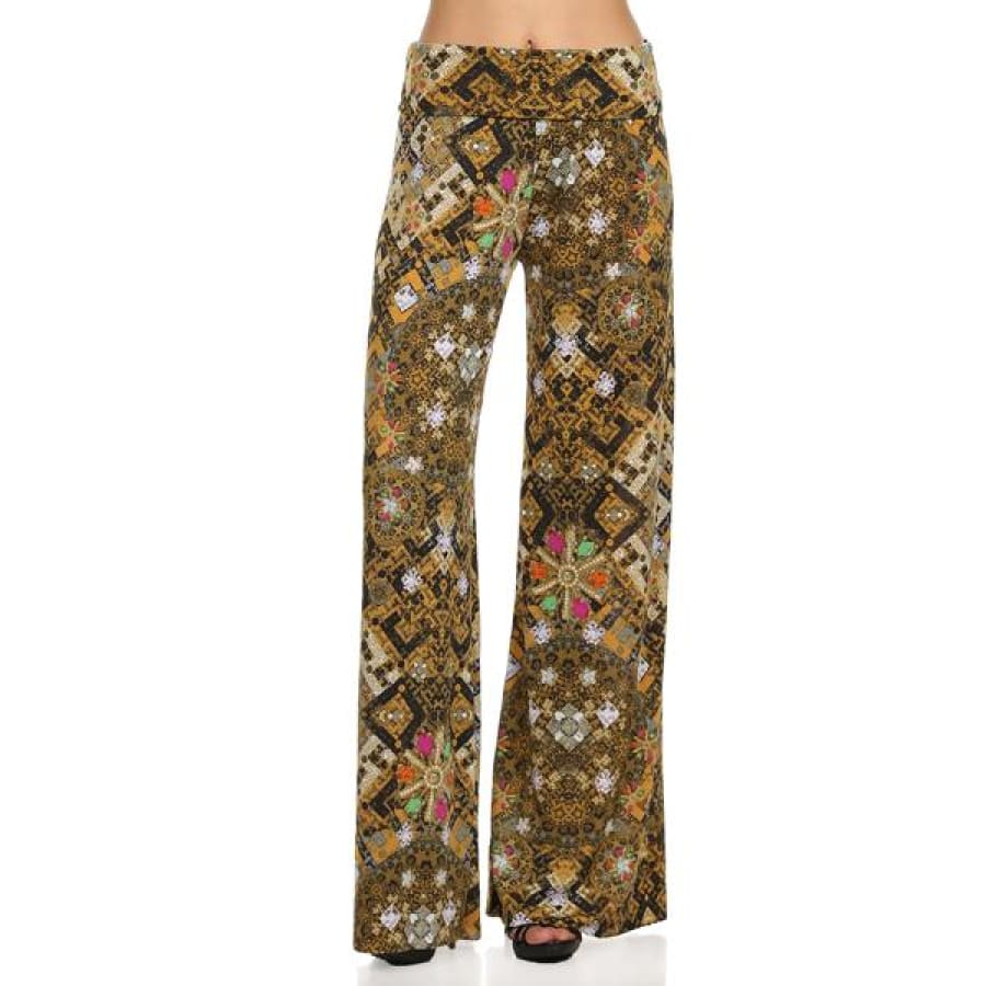 NEW! Printed Palazzo Pants in Slinky Fabric Antique Gold / S Palazzo Pants