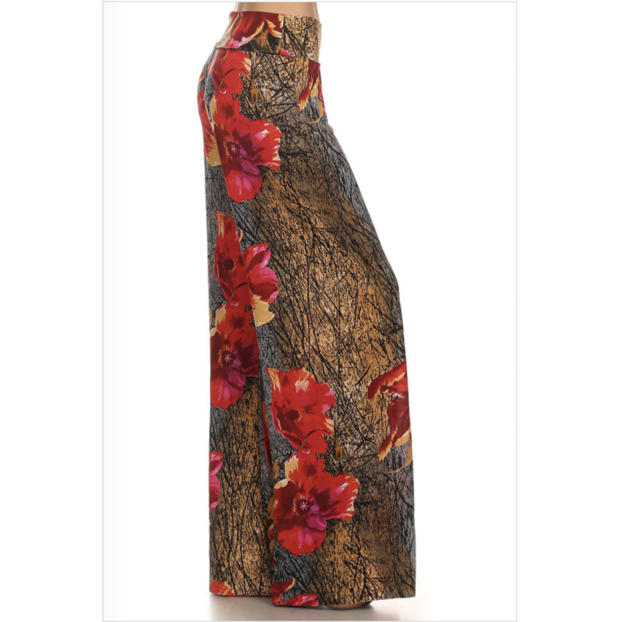 NEW! Printed Palazzo Pants in Slinky Fabric Distressed Gold and Red Poppy / S Palazzo Pants