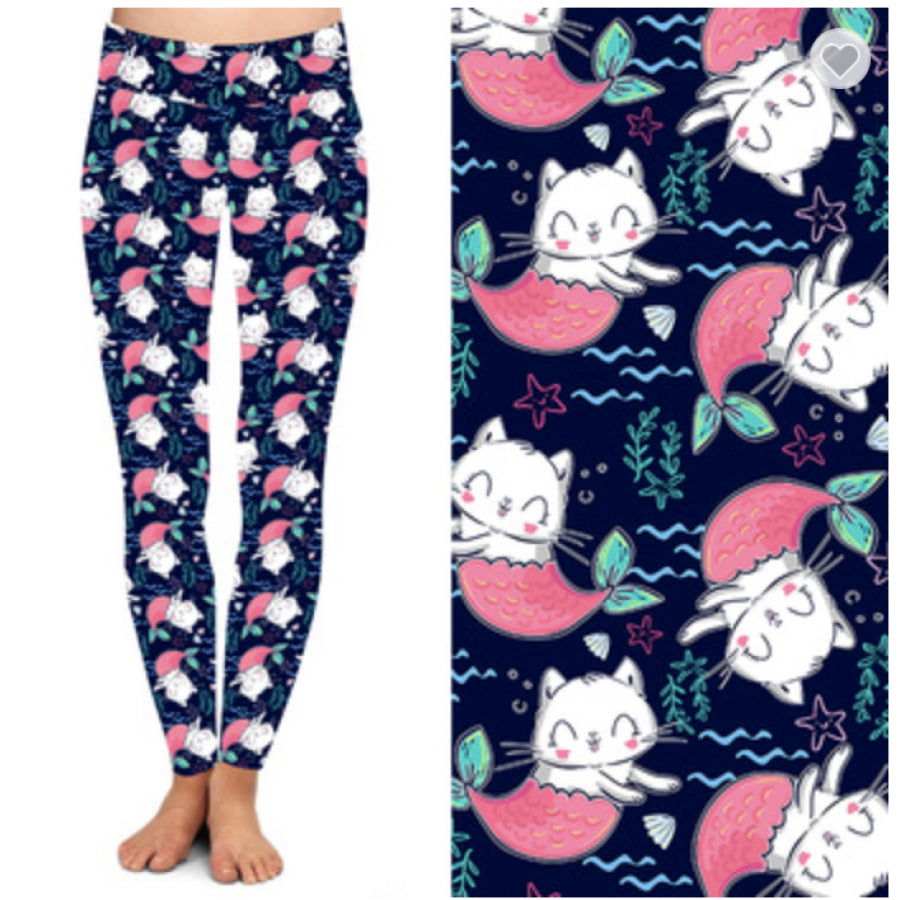 Preorder Buttery Soft Leggings Limited Quantities! ETA early October! Purrmaid Mermaid Cats / OS Leggings