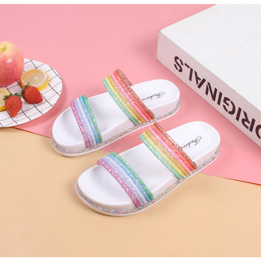 PREORDER Rainbow Glitter Slip On Sandals - Closes 6 Jan - ETA 3-4 weeks 36 / White / Two Strap Sandals
