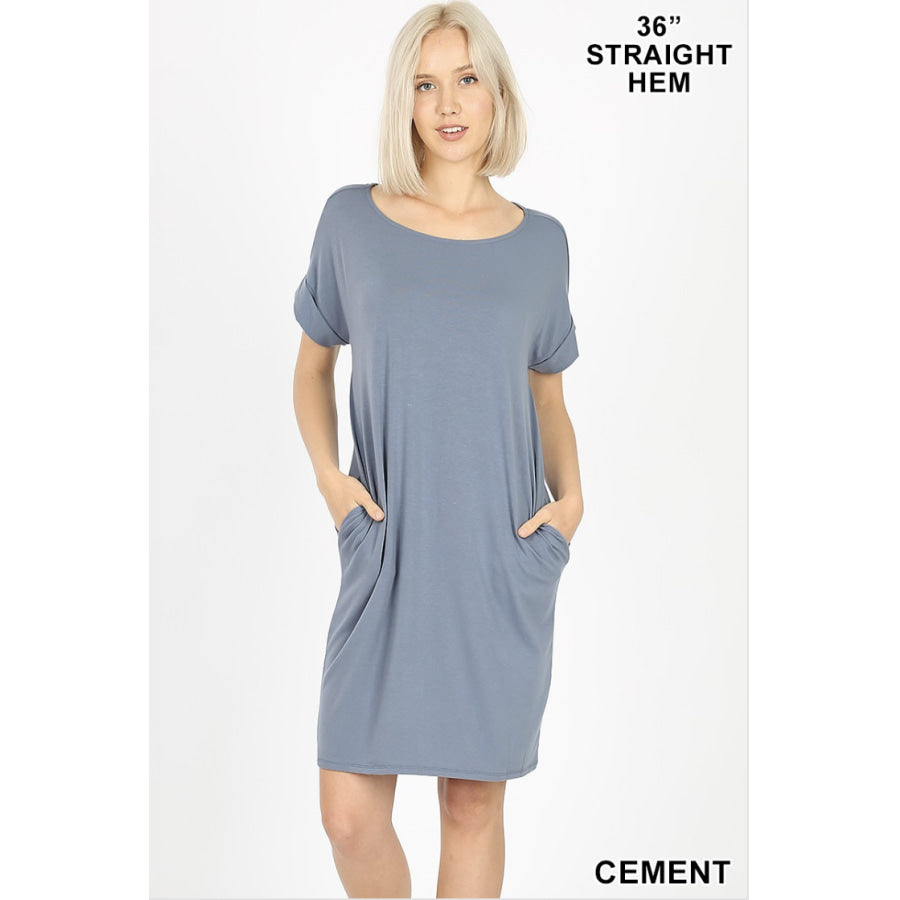 Now here! Rolled Short Sleeve Round Neck Dress S / Kelly Green Dresses