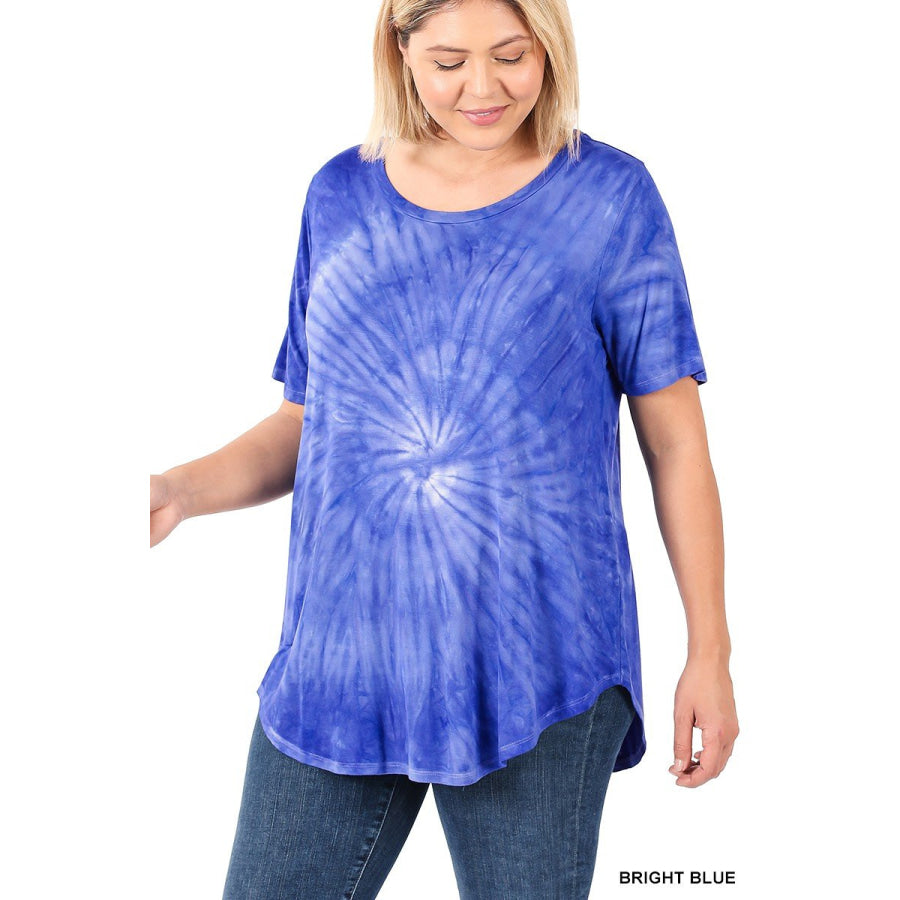 New! Round Neck and Hem Tie Dye Top Tops