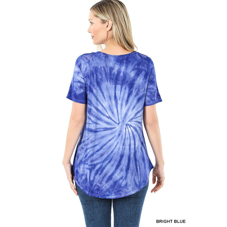 New! Round Neck and Hem Tie Dye Top Tops