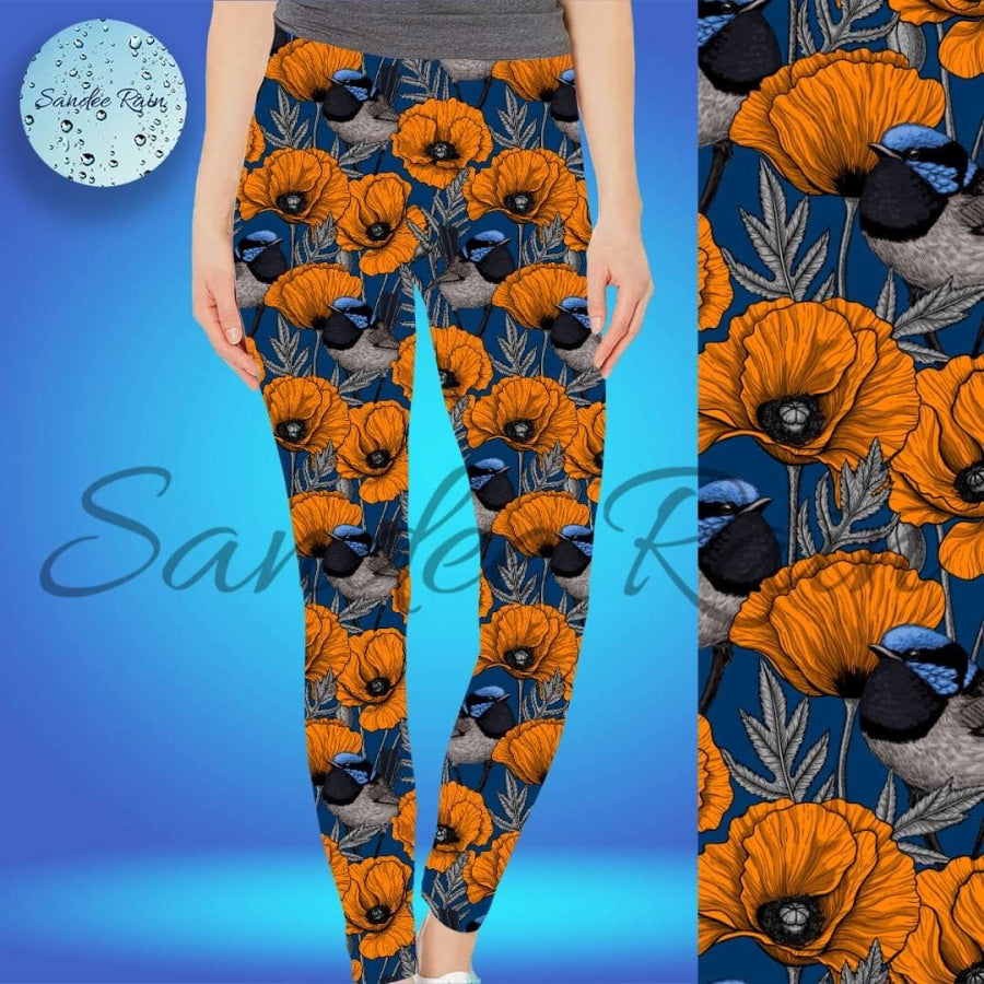 EXCLUSIVE PREORDER - Sandee Rain Custom Design Leggings - Fairy Wren Poppy - Closes 24 October - ETA late December OS Leggings
