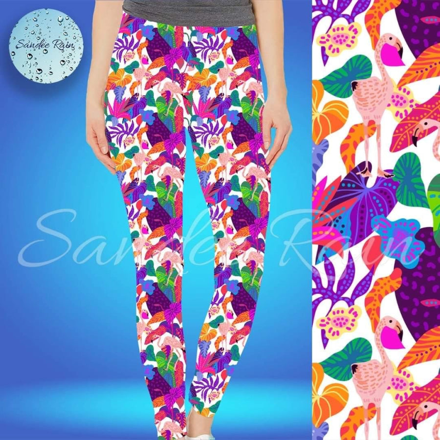 EXCLUSIVE PREORDER - Sandee Rain Custom Design Leggings - Flamingo Party - Closes 24 October - ETA late December OS Leggings