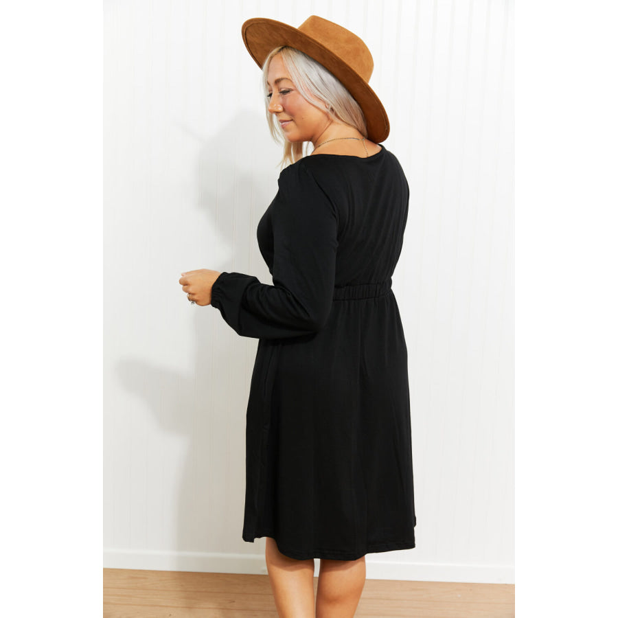 Scoop Neck Empire Waist Long Sleeve Mini Dress