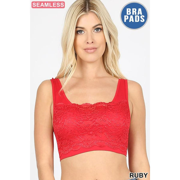 Seamless Bra Top With Front Lace Cover  - Sandee Rain Boutique