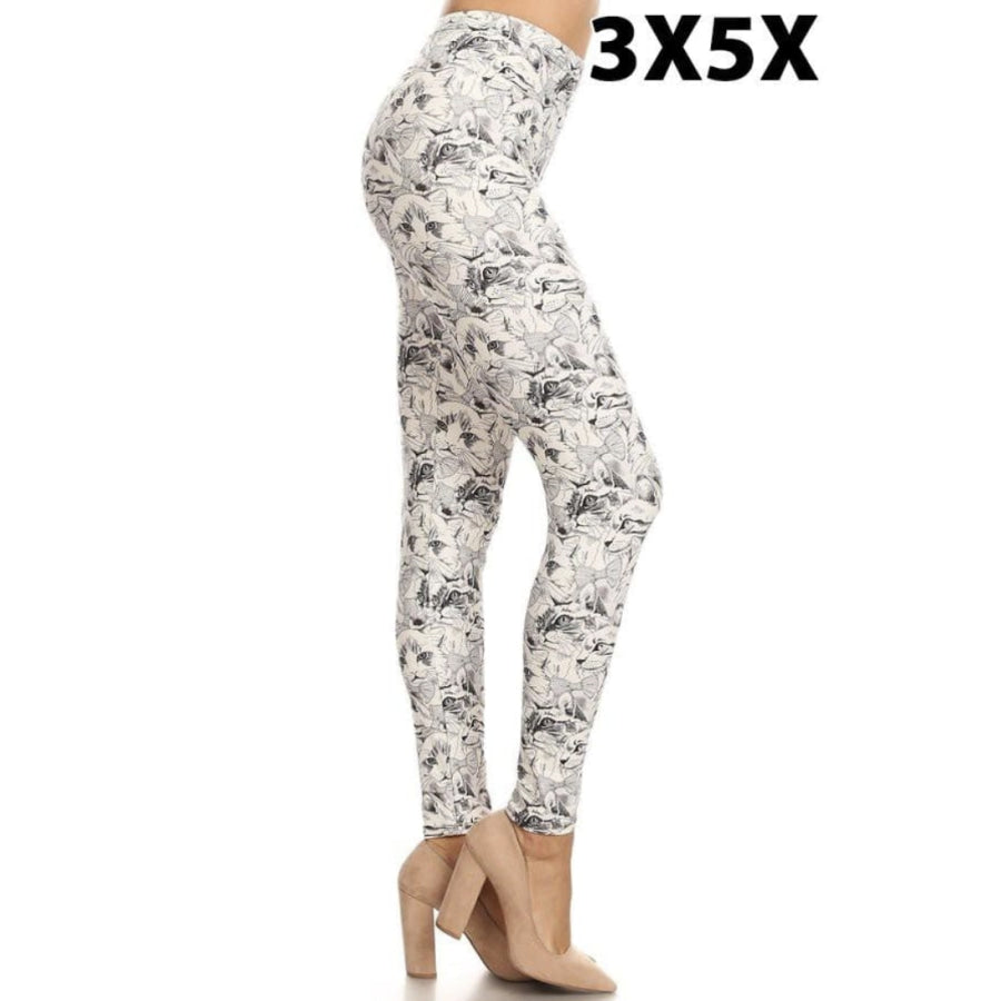 Sketched Bowtie Cats Sketched Bowtie Cats / Curvy 2 non yoga band Leggings