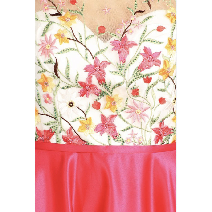 Sleeveless Ballgown with Floral Embroidered Bodice Gown