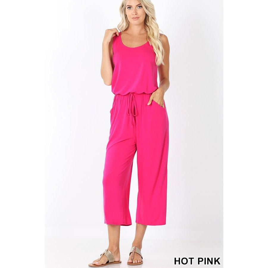 NEW! Sleeveless Jumpsuit with Elastic Waist and Pockets Jumpsuits and Rompers