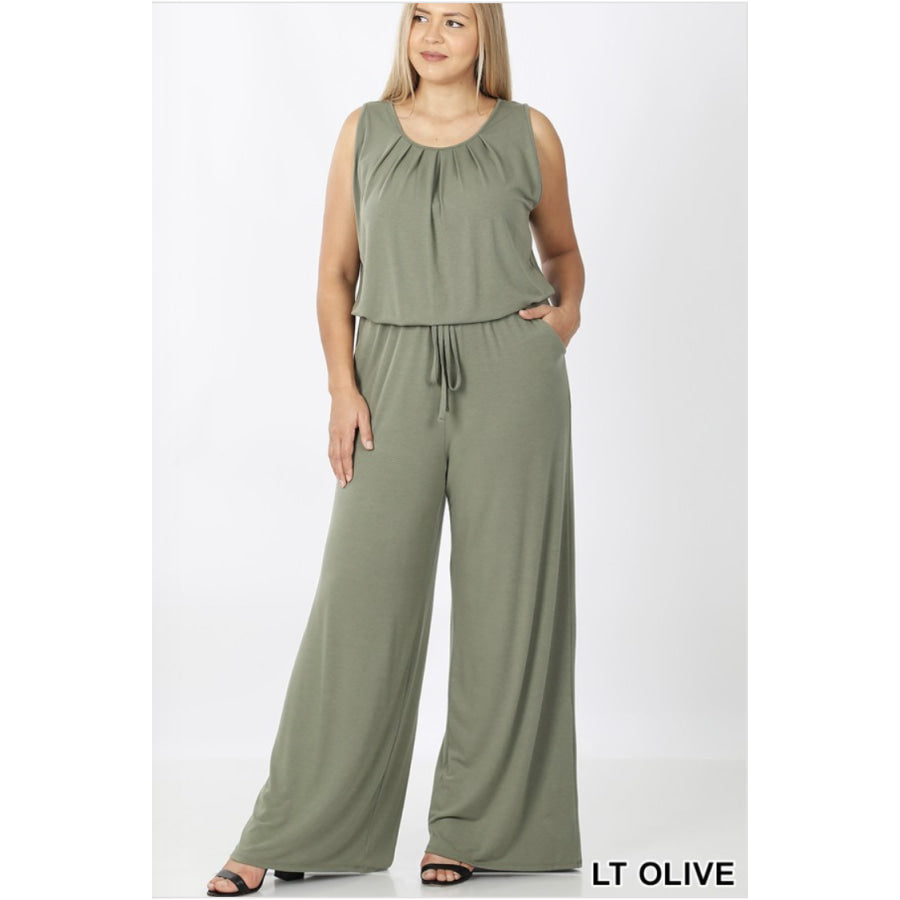 Sleeveless Jumpsuit with Pockets Light Olive / 1XL Jumpsuits and Rompers