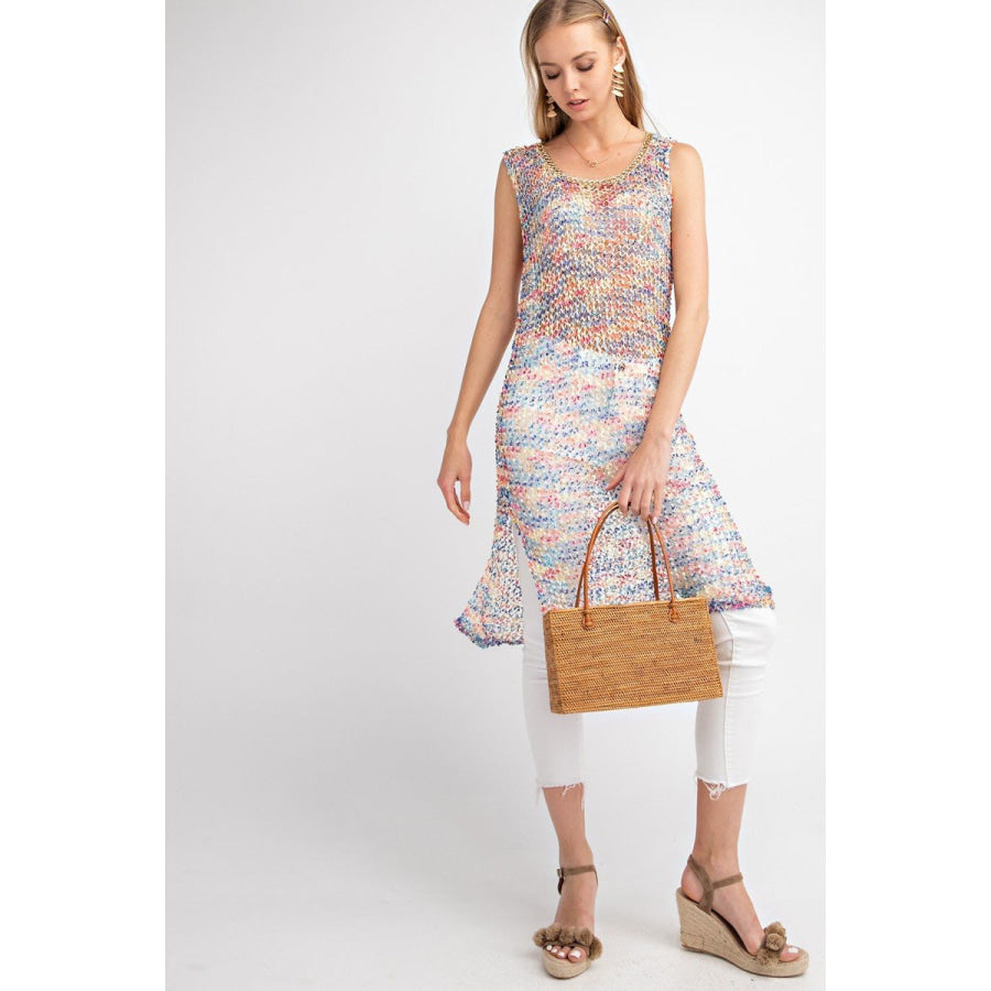 NEW! Sleeveless Multicolour Crochet Tunic Top Top