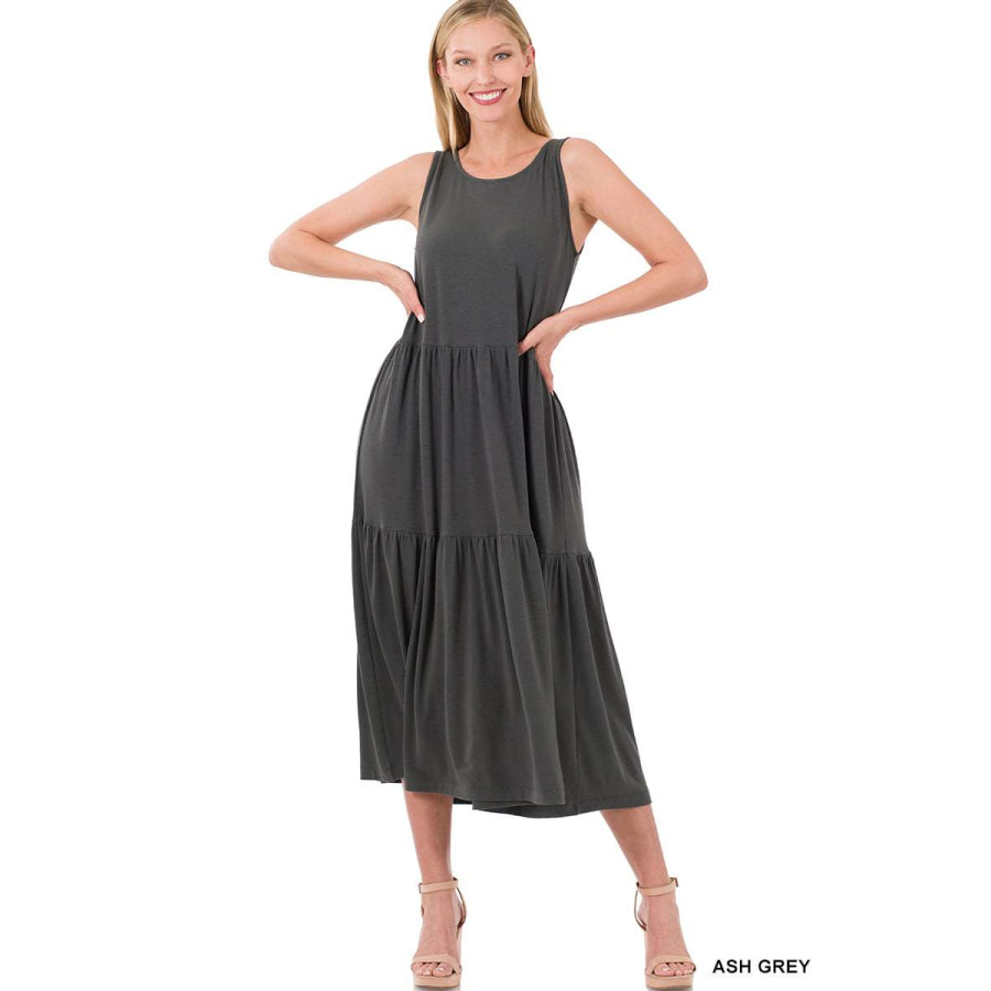 NEW! Sleeveless Tiered Ruffle Midi Maxi Dress Dresses