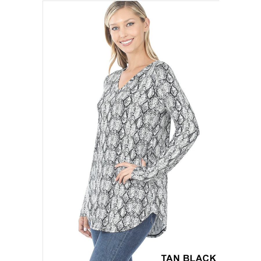 NEW!! Leopard and Snake Print V-neck Long Sleeve Top Tops