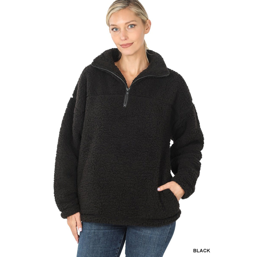 NEW! Soft Sherpa Half Zip Jacket with Pockets Black / S Jacket
