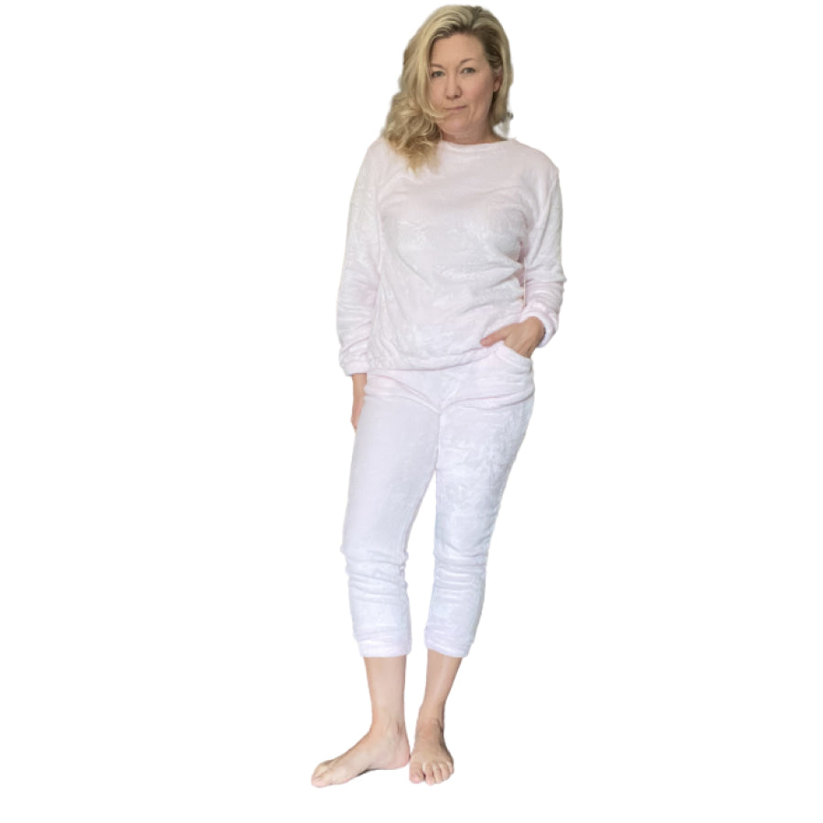 NEW! Solid 2 Piece Double Plush Faux Fur Pajama Set Lounge Set