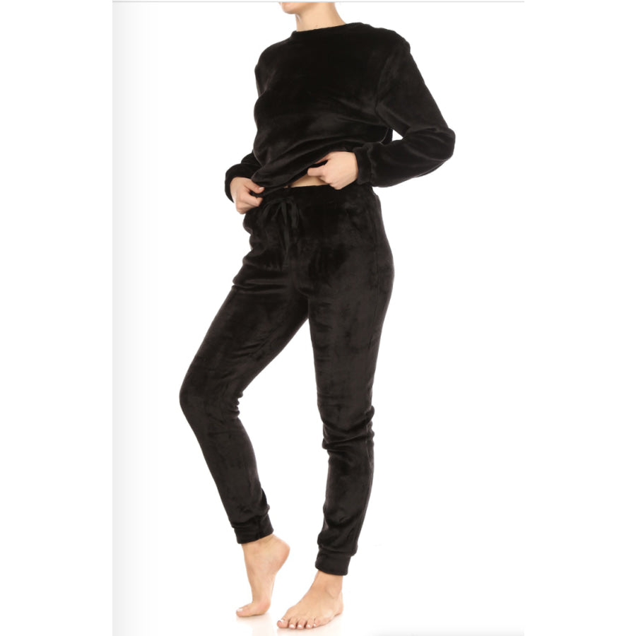 NEW! Solid 2 Piece Double Plush Faux Fur Pajama Set Lounge Set