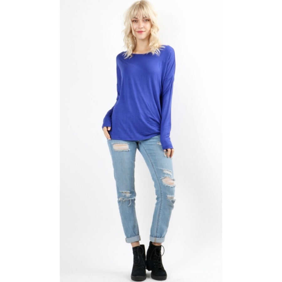 Solid Long Sleeve Drop Shoulder Rayon Top S / Pink Ivory Tops