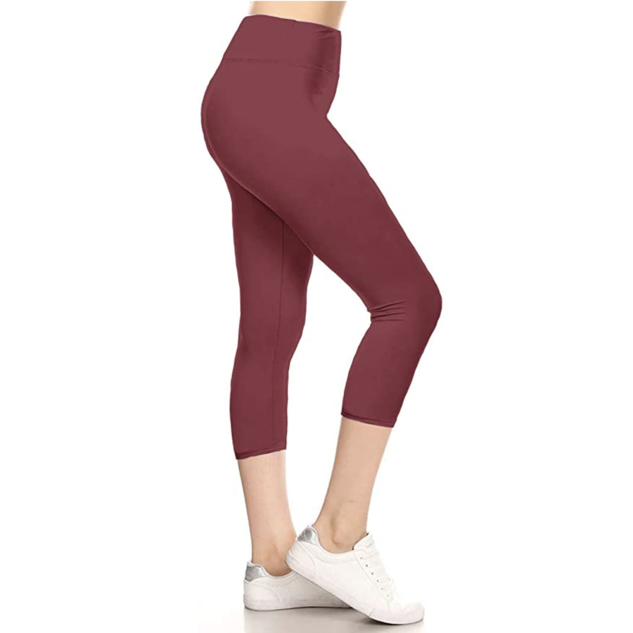 NEW! Solid Yoga Waist Capri Leggings! OS / Marsala Leggings