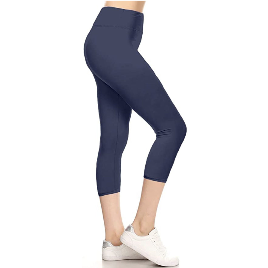 NEW! Solid Yoga Waist Capri Leggings! OS / Navy Leggings