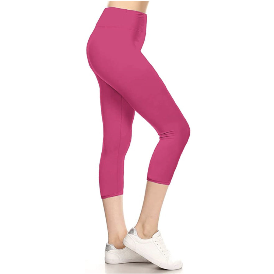 NEW! Solid Yoga Waist Capri Leggings! OS / Neon Fuchsia Leggings