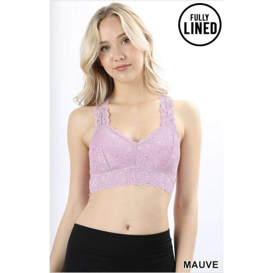 NEW COLOURS COMING SOON! Stretch Lace Hourglass Back Bralette With Full Mesh Lining Bra