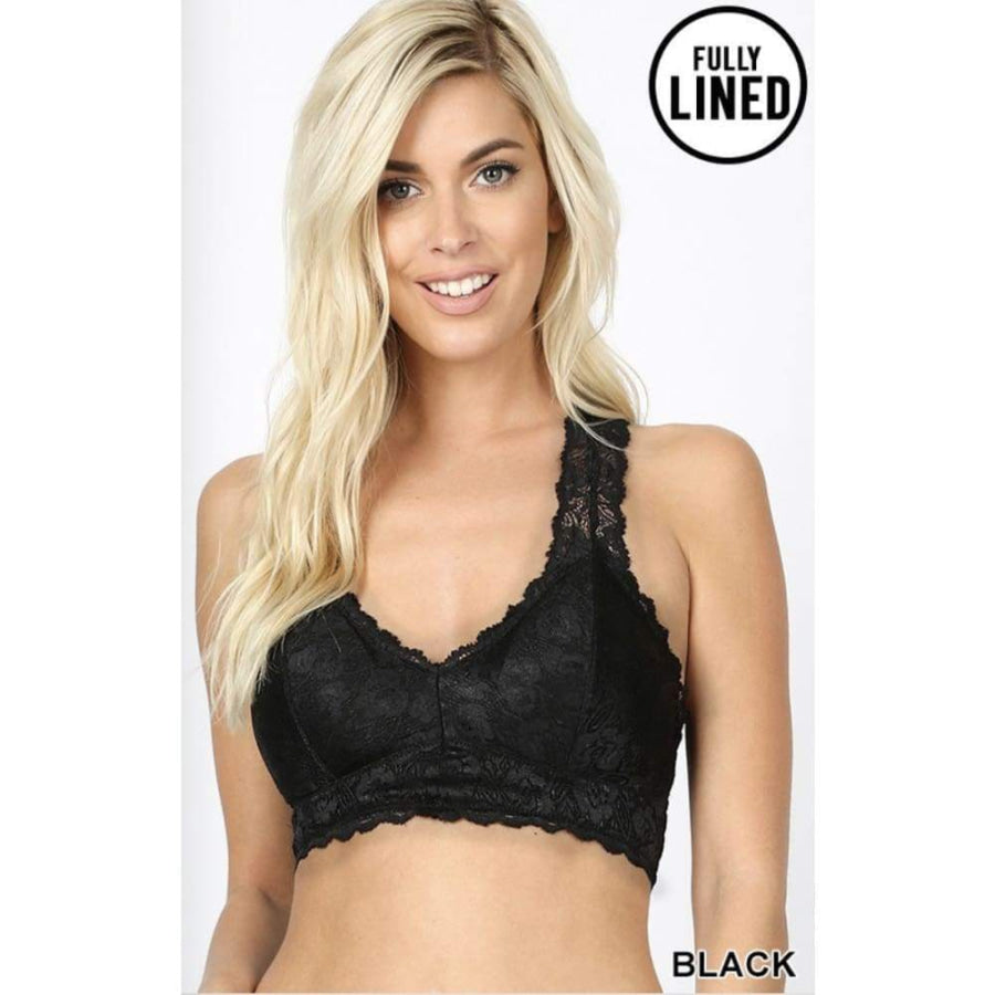 NEW COLOURS COMING SOON! Stretch Lace Hourglass Back Bralette With Full Mesh Lining S / Black Bra