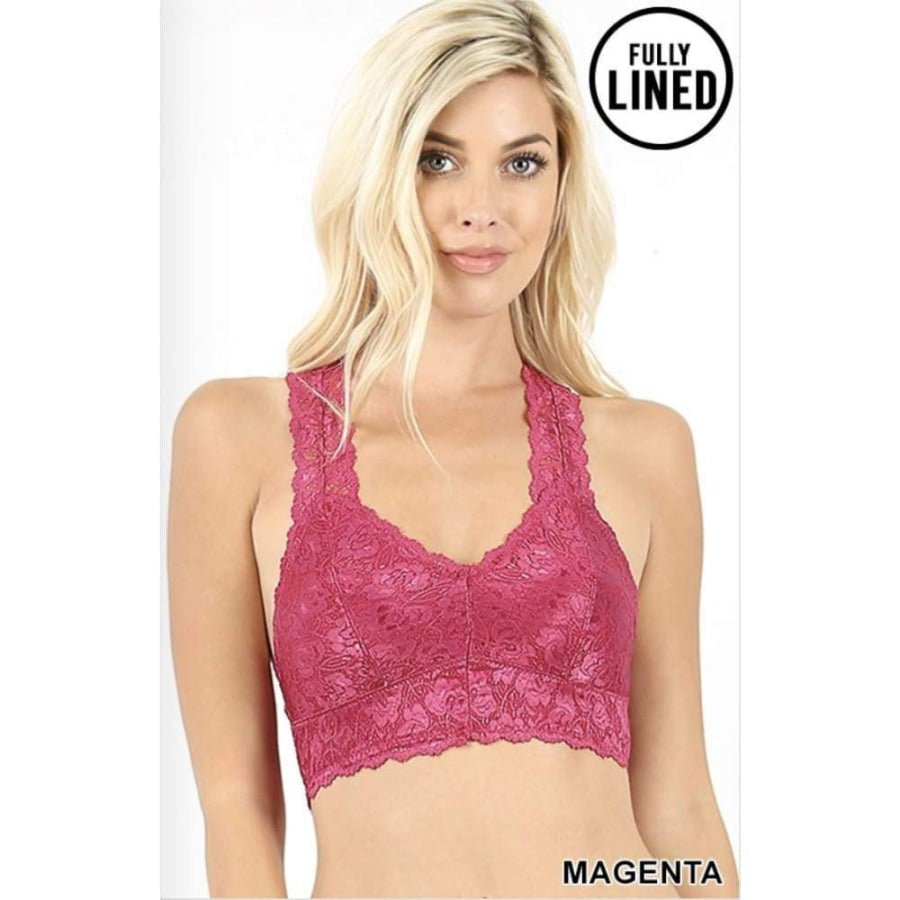 NEW COLOURS COMING SOON! Stretch Lace Hourglass Back Bralette With Full Mesh Lining Bra