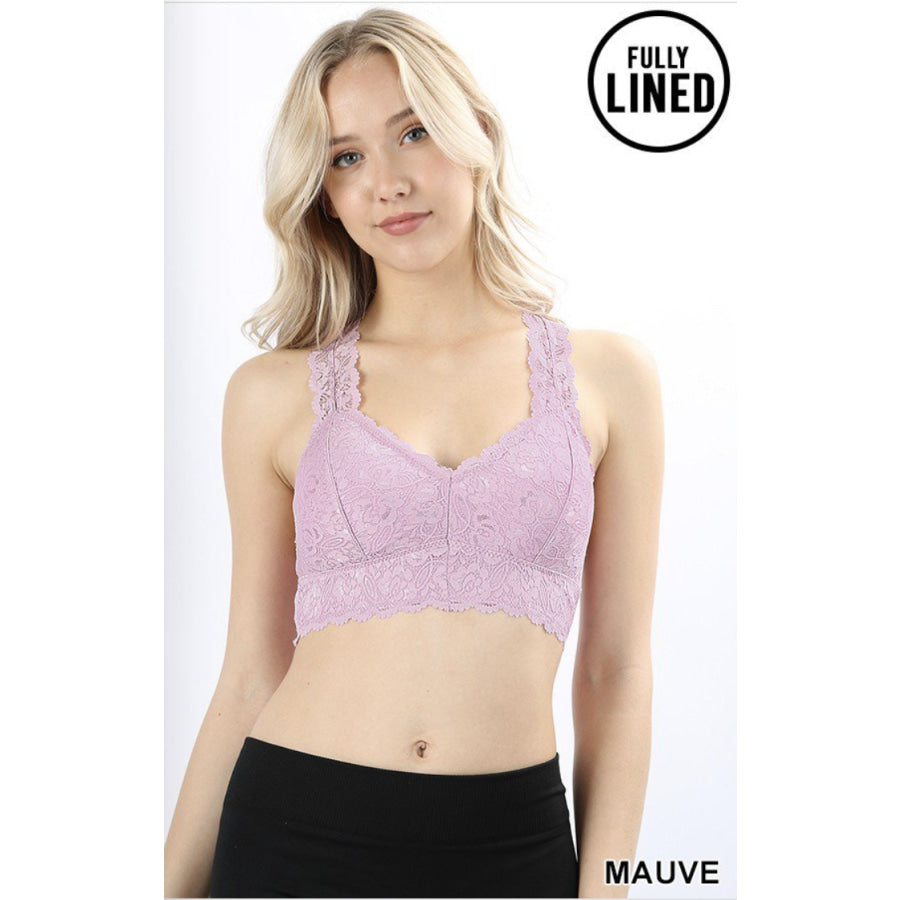 NEW COLOURS COMING SOON! Stretch Lace Hourglass Back Bralette With Full Mesh Lining Bra