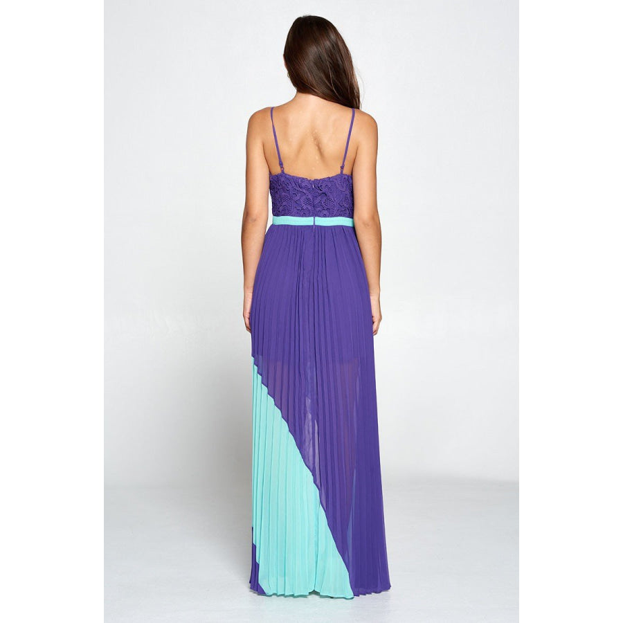 Strut & Bolt Caicos Lace Bodice Pleat Chiffon Two-Tone Georgette Gown Dresses