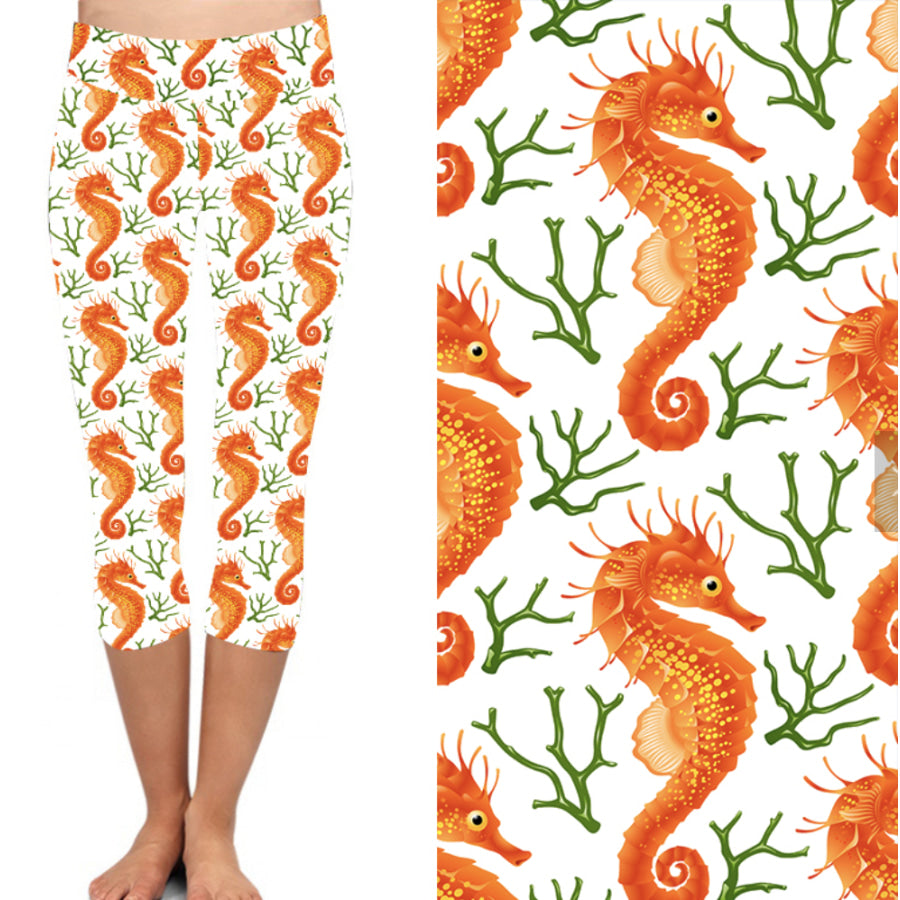 PREORDER! Buttery Soft Capri Leggings in Bold Prints Limited Quantities ETA early DEC! Sunny Seahorse / OS Leggings