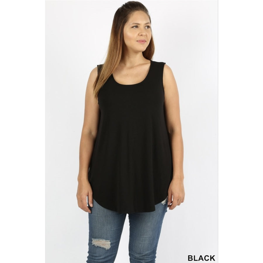 New Arrival! Tank Top In Round Neck And Hem 3Xl / Black Top
