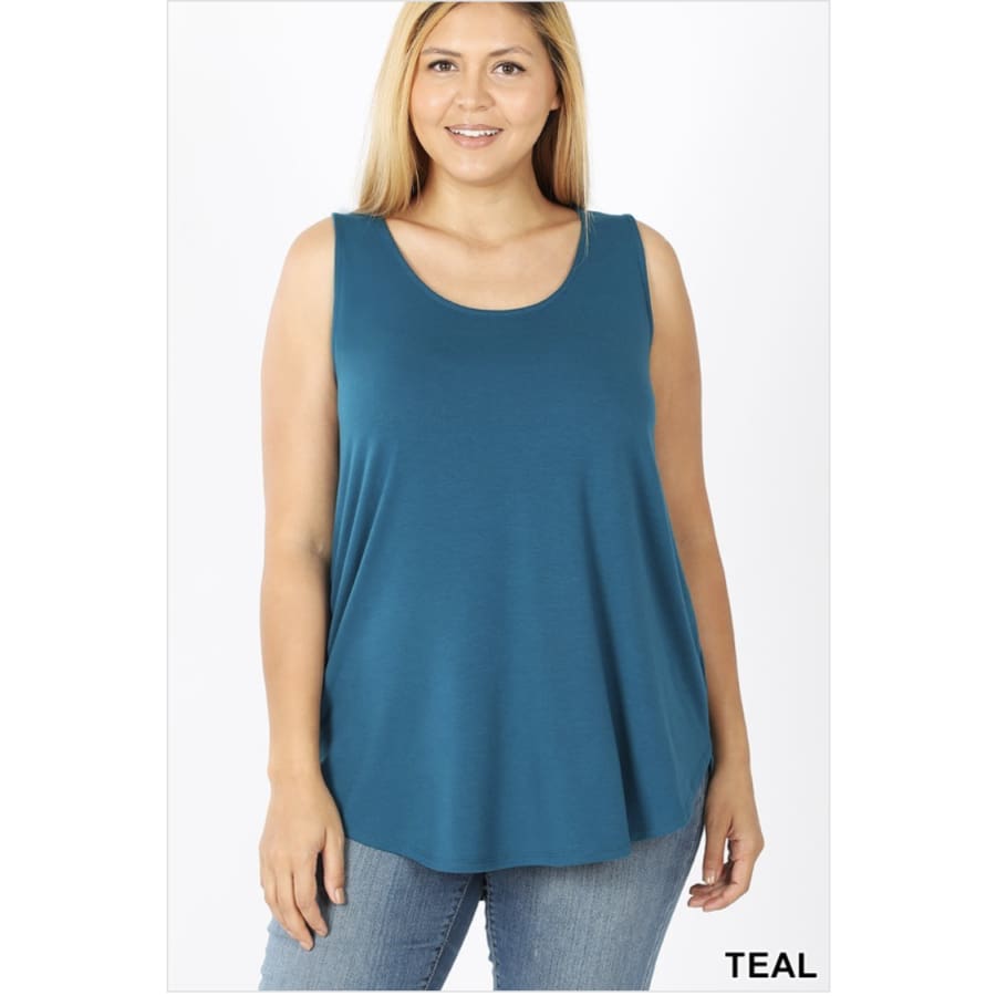 NEW COLOURS! Tank Top in Round Neck and Hem Teal / 1XL Tops