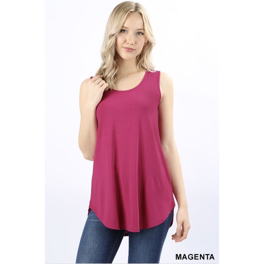 New Arrival! Tank Top In Round Neck And Hem S / Magenta Top