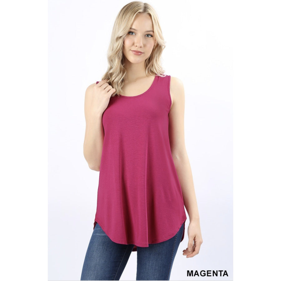 New Arrival! Tank Top In Round Neck And Hem S / Magenta Top