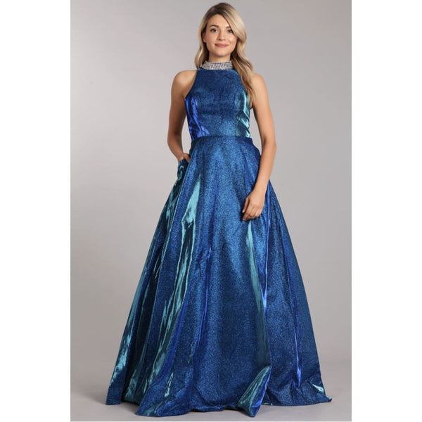 Sandee Rain Boutique Textured Evening Gown with Pockets and