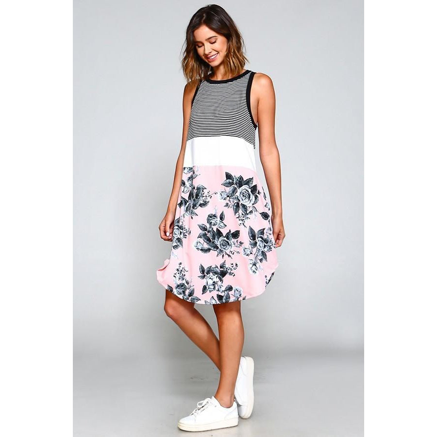 Tank 3Colour Block Dress W/pockets Dresses