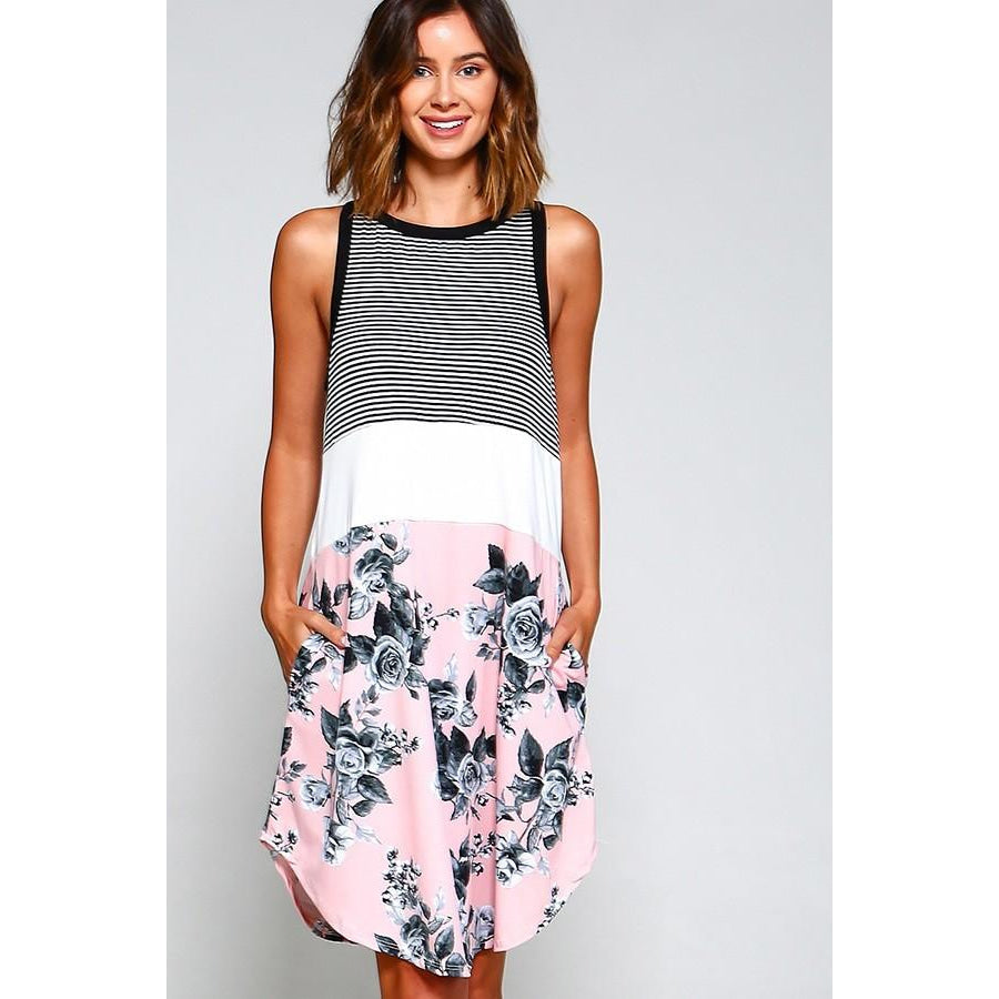 Tank 3Colour Block Dress W/pockets Dresses