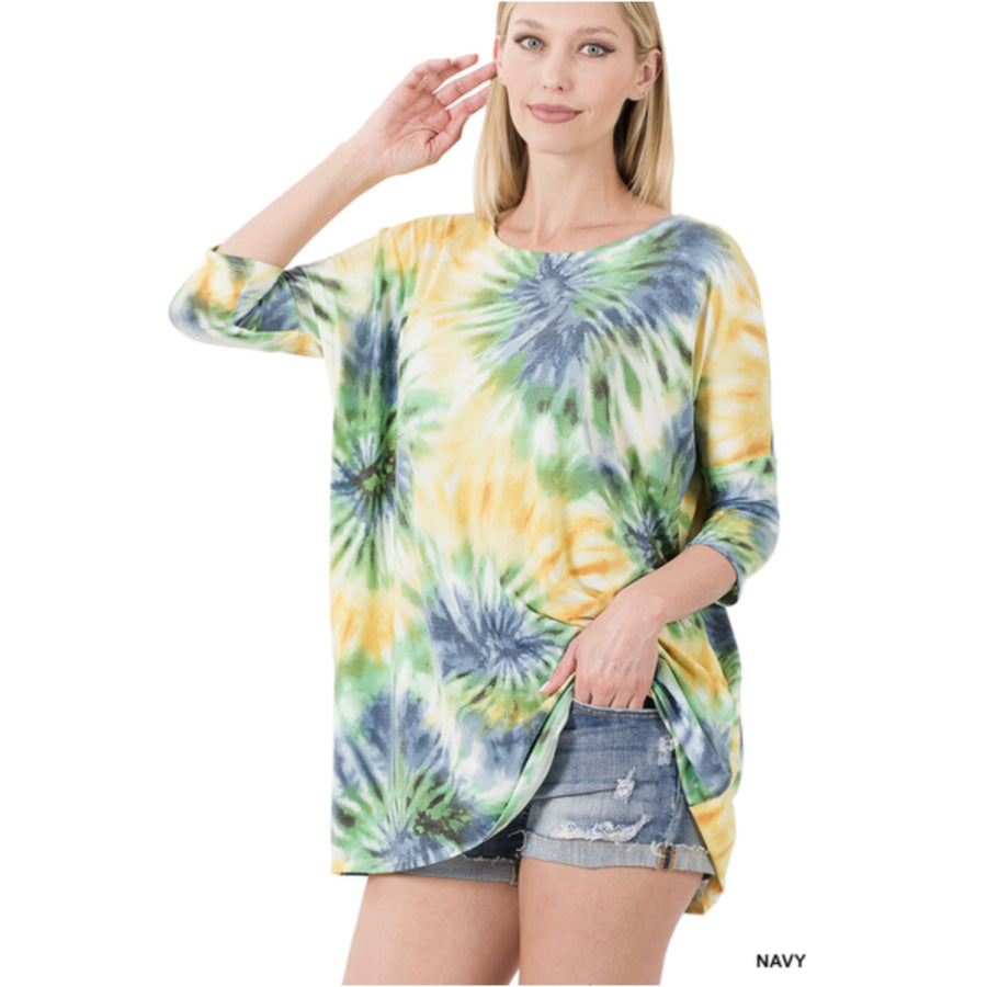 New! Tie Dye Drop Shoulder Boxy Top with Side Pockets S Tops