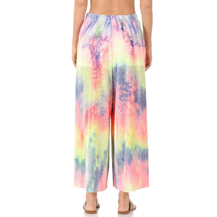 NEW! Tie Dye Ribbed Wide Leg Pants with Lining - Elastic Waistband Pants