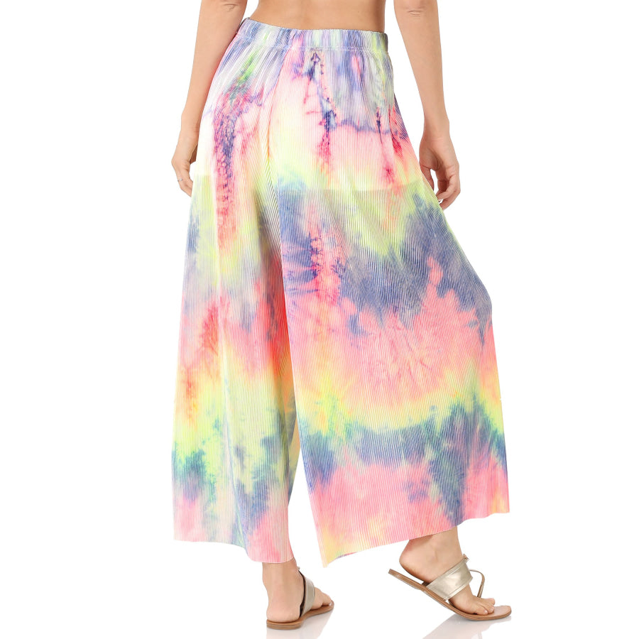 NEW! Tie Dye Ribbed Wide Leg Pants with Lining - Elastic Waistband Pants
