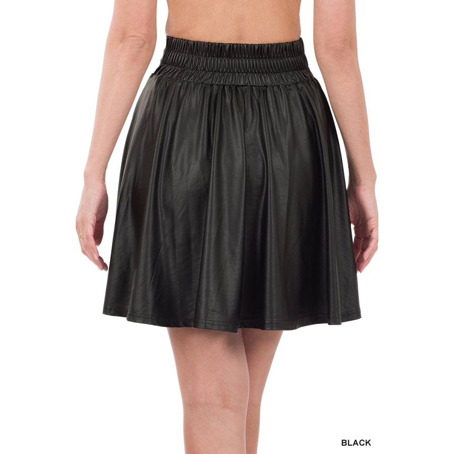 New! Vegan Leather High Waist Skater Skirt Tops