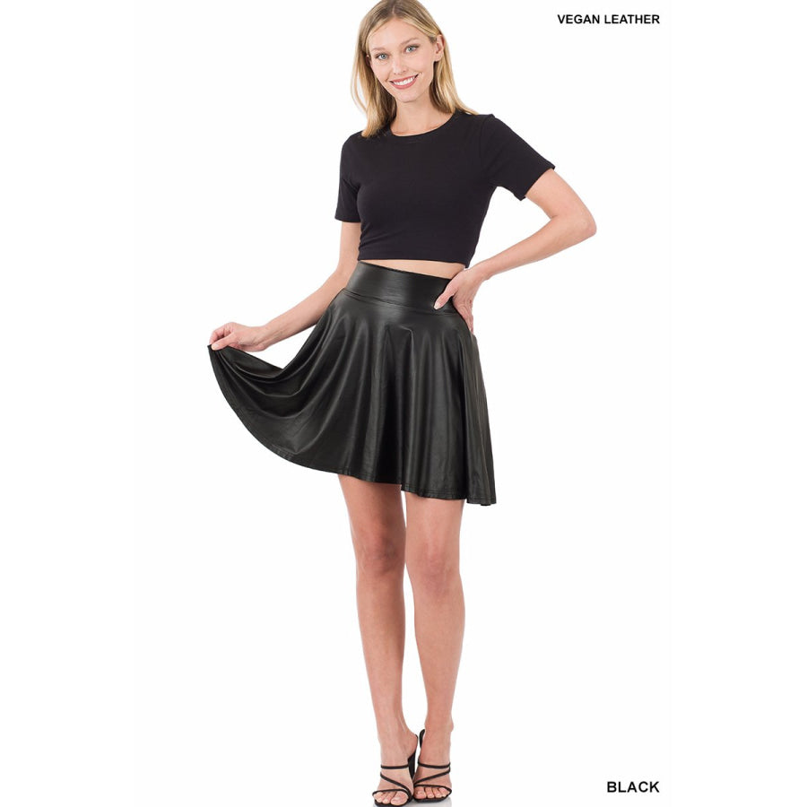 New! Vegan Leather High Waist Skater Skirt Tops