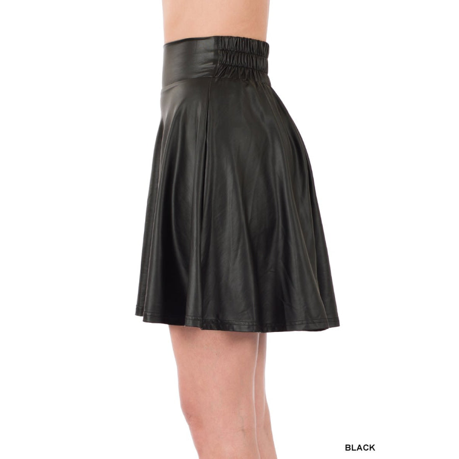 New! Vegan Leather High Waist Skater Skirt Tops